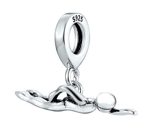 Bolenvi Swimmer Swim Swimming Dangle Pendant Charm - Omni Clasp Clip on 925 Sterling Silver Charms Compatible with Pandora & Similar Bracelets, Necklaces & DIY Jewelry