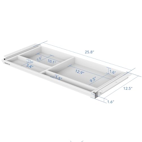 Image of Mount-It! Under Desk Drawer with 4 Compartments, Deep Low-Profile Slide-Out Storage Organizer, 25.8″ x 12.5″ x 1.6″, Smooth Glide Pull-Out Tray for Traditional & Single Motor Standing Desks, White