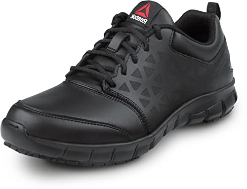 Reebok Work Sublite Cushion Work, Men's, Black, Athletic Style, MaxTrax Slip Resistant, Soft Toe Work Shoe