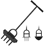 Boudech Aeroforge - Arieggiatore per Prato Manuale 3 in 1 con Aeratore a 4 Punte Pala a Mezzaluna per Bordatura e Carotaggio con Vassoio di Stoccaggio per la Cura del Giardino Nero