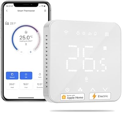 Meross Termostato inteligente de 16 A para calefacción eléctrica por suelo radiante compatible con HomeKit, Siri,Alexa y Google Home, con WiFi, pantalla táctil LED ycontrol por voz