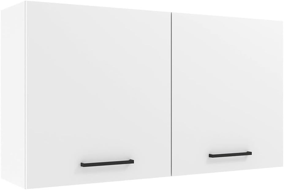 Hazel Wall Kitchen Storage Cupboard Cabinet with 2 Doors and Shelves 48 Inch Wooden Modern Organization Unit for Pantry - White