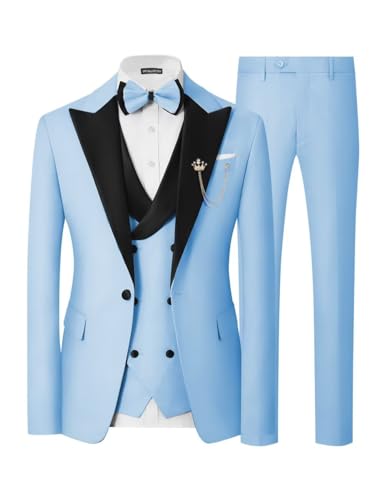Mens 3 Piece Tuxedo Suit Slim Fit Wedding Prom Dinner Tuxedo for Men Double Breasted Suits Set with Bow Tie