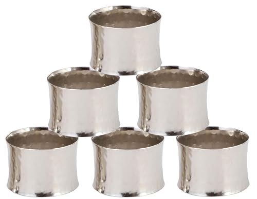 SKAVIJ Guardanapos conjunto de 6 para Ramadão, Eid, jantares, feriados, reuniões familiares, guardanapos de metal martelado feito à mão prata