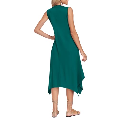 Image of AUSELILY Womens Summer Midi Dress V Neck Sleeveless Casual with Pockets | Flowy womens summer dress with asymmetrical hem, great for beach, vacation and daily wear