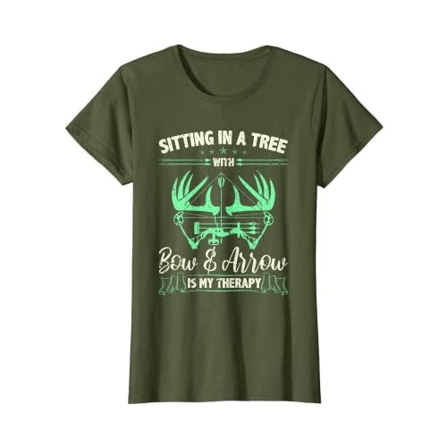 Damen Lustiger Compound Bogen Jäger Hirsch Ständer Jagd Frauen T-Shirt