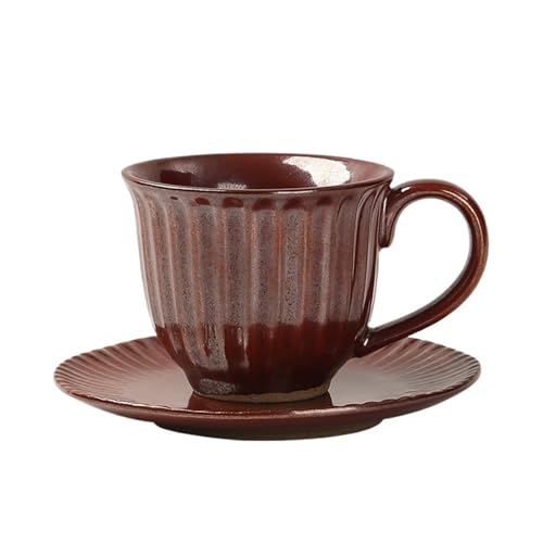 MENGLI-2024 Tazas de café Juego de taza y platillo café cerámica, estilo retro, europeo, hecho a mano(Red)