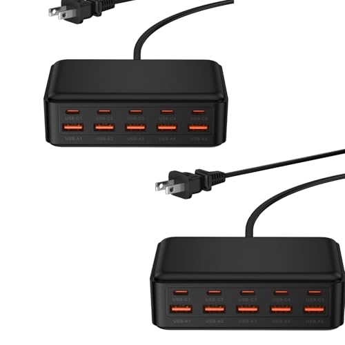 usb コンセント USB充電器 【 合計70W出力・10ポート】 5USB-C+5USB-A 急速充電 ACアダプター スマホ タブレット対応 PD/QC/PPS対応 PSE認証付き デスク充電ステーション コンパクト 旅行/家庭/オフィス用 (ブラック,2個セット)の商品画像（Amazon）