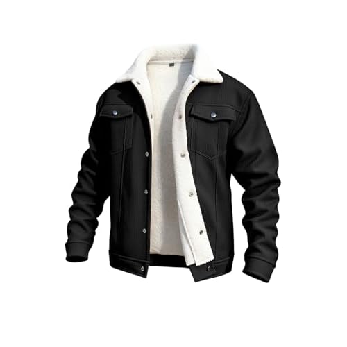 GINGTTO Mens Corduroy Jacket Fleece Lined Trucker Sherpa Winter Coat Black Large
