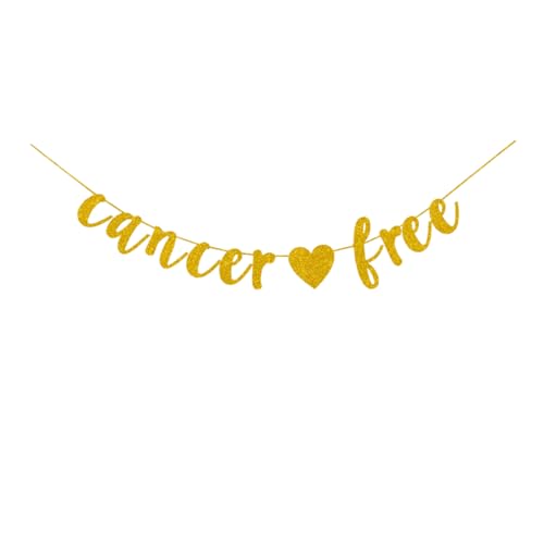 SUBOOCA Cancer Free Banner, Gold Paper Sign For Cancer Theme Party, Cancer Survivor Party Decorations Supplies Garlands