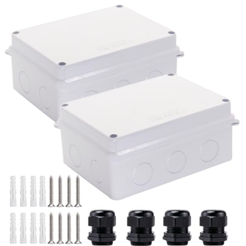 Image of Electrical Box, 2 PCS Outdoor Waterproof Box IP65 Junction Box with Reserved Holes,ABS Plastic Project Box Power Cord Enclosure White 5.9 x 4.3 x 2.8 inch(150x110x70mm)