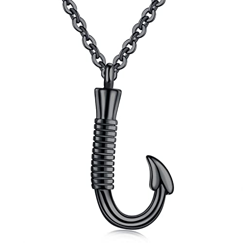 Azfvbql Fishing Hook Cremation Necklace For Ashes Fish Hook Stainless Steel Urn Jewelry Memorial Pendant Keepsake For Men (Black) #TOP11