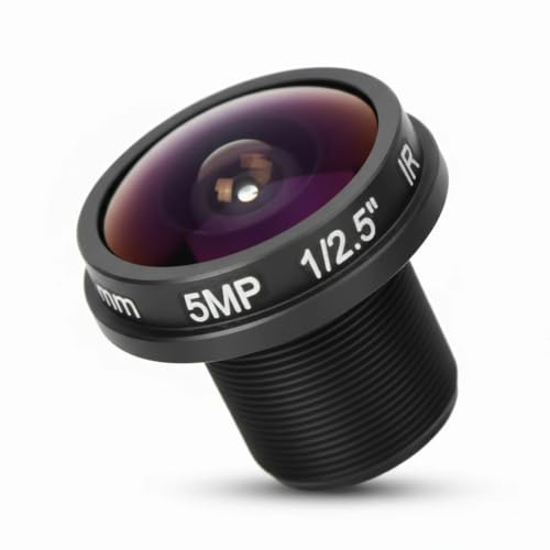 Fisheye Camera Lens, 1.8mm, 180° Wide Angle HD, 5MP M12x0.5, Thread Professional Metal Black for CCTV Surveillance Systems