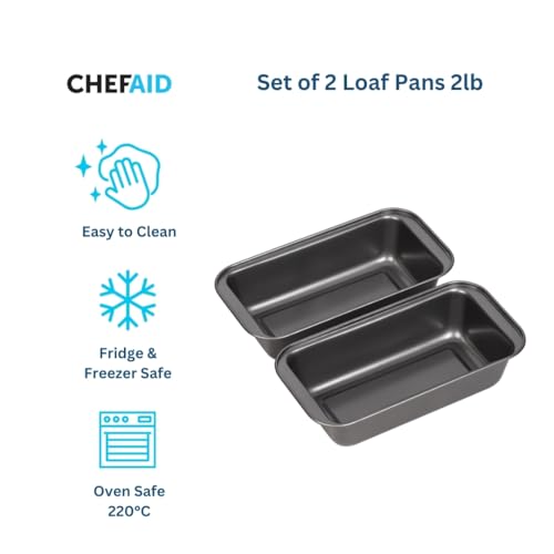 Chef Aid Non-Stick Loaf Tins Set of 2, 2lb (900g) Bread and Cake Baking Pans, Easy Clean Carbon Steel - Image 2