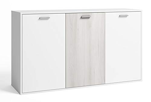 Miroytengo Aparador salón Comedor Armario Auxiliar Estilo Moderno 3 Puertas Color Blanco y Shamal 80x140 cm