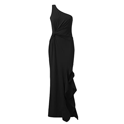 Formal Dresses For Women 2023 Wedding Guest Ruched Ruffle Bodycon Dress Trendy Slim Fit Evening Maxi Dresses Cutout Slit Wrap Party Cocktail Long Dresses Graduation Dresses Fashion(C Black,X-Large) #TOP3