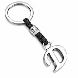 ASTER ALHELÍ - Portachiavi con Iniziali del Nome Personalizzato - Portachiavi Cuoio Lettere e Perline in zama placcate in Argento - Uomo o da Donna con Iniziale - Ideale per i Regali (D)