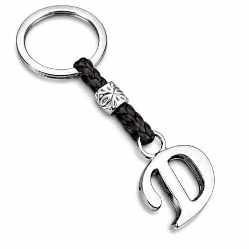 ASTER ALHELÍ - Llavero de Cuero con Iniciales Personalizado - Letras y abalorios de zamak Chapado en Plata - Llavero para Hombre o Mujer - Ideal para Regalo (D)