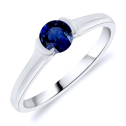 Planetys - Solitärring für Damen aus Weißgold 375/1000 mit natürlichem Saphir