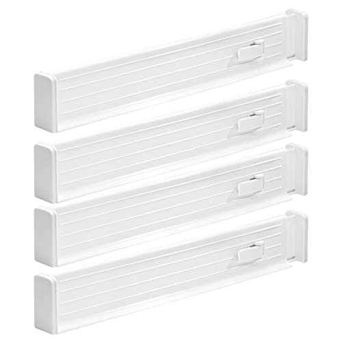 mDesign Expandable Dresser Drawer Divider with Foam Ends, Drawer Divider Locks in Place, Separators for Clothing and Accessories in Closet or Dresser Drawer, Ligne Collection, 4 Pack, White by mDesign - Used condition - US$18.31