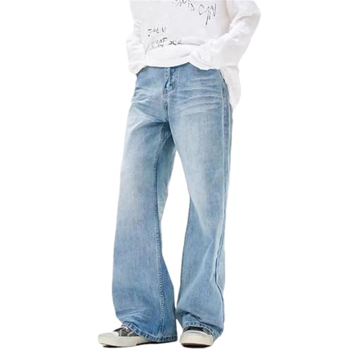 Men Solid Color Denim Pants Wide Leg Loose Straight Trousers