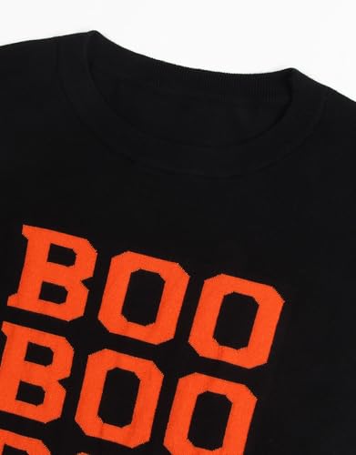 Image of Women's Lightweight Thin Knit Sweater Long Sleeve Crew Neck Boo Pattern Halloween Pullover (Black 76,Large)