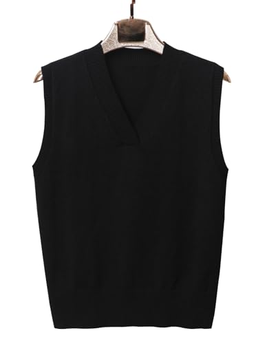 Image of Wowcarbazole Women's V Neck Sweater Vest Sleeveless Ribbed Knit Pullover JK Uniform Classic Basic Tank Tops