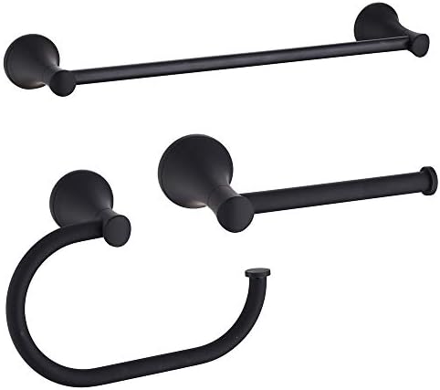 Cavoli Black Bathroom Hardware Set 3-Piece Bathroom Accessories Set with Toilet Paper Holder,Towel Ring, Adjustable Towel Bar Long-Adjustable,Wall Mount Bath Accessory Set, Black Painted