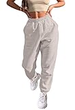 TOB Women's Soft Drawstring Stretchy Casual Jogger Elastic Waist Sweatpants with Pockets Grey