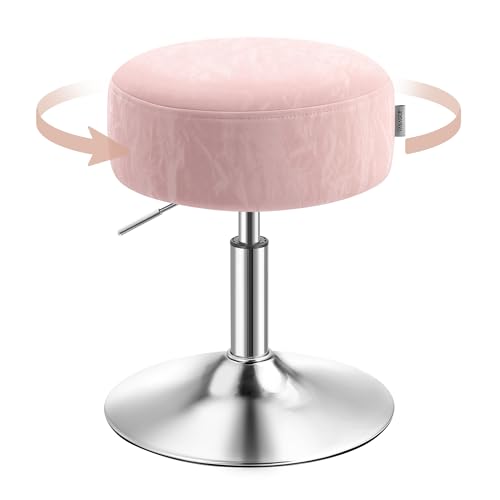 VASAGLE Sgabello da Trucco, Sedia per Toeletta, Regolabile in Altezza, Girevole a 360°, in PU, Seduta Spessa, per Camera da Letto Cucina Sala da Pranzo, Moderno, Rosa Pastello LJB120S01
