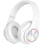 LFGKeng Wireless Bluetooth Headphones with Colorful LED Lights, Built-in Mic, Light Weight, Foldable, Wired HiFi Stereo Headphones for Classroom/Home Office/PC/Mobile Phone/Kids Adult (White)