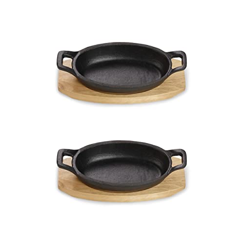 ECHTWERK Bol de service en fonte, plats de service, cocotte avec planche de service, poêle à frire, déjà cuit, pour le four, le barbecue et le barbecue, idéal pour...