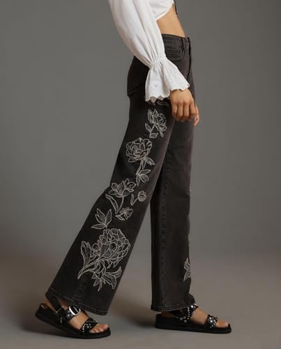 LifeShe Womens Bell Bottom Jeans Mid Rise Embroidered Flared Jean Stretch Bootcut Denim Pants3