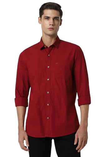 Image of Peter England Men's Solid Slim Fit Full Sleeve Casual Shirt| 100% Cotton