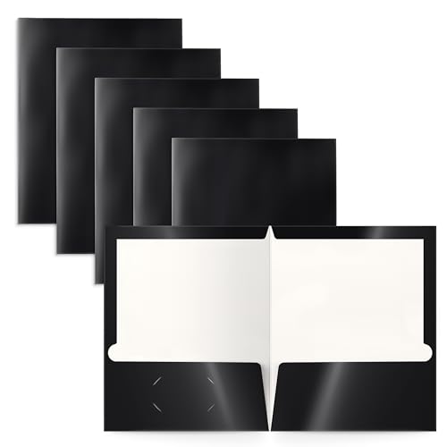 Image of Better Office Products 2 Pocket Glossy Laminated Black Paper Folders, Letter Size, Black Paper Portfolios, Box of 25