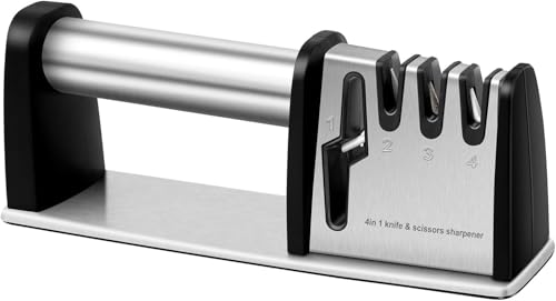 Knife Sharpeners, 4 in 1 Professional Chef's Kitchen Knife Accessories, Kitchen Blade & Scissors Sharpening Tool, Manual Knife Sharpener for Kitchen Knife