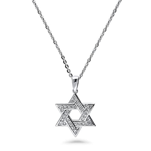 BERRICLE Sterling Silver Star of David Pendant Necklace for Women Men Unisex, Cubic Zirconia CZ 18 inch