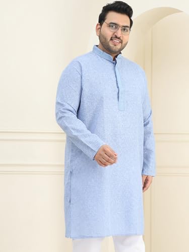 Sojanya Plus(Since 1958) Men's Cotton Sky Blue Checked Kurta