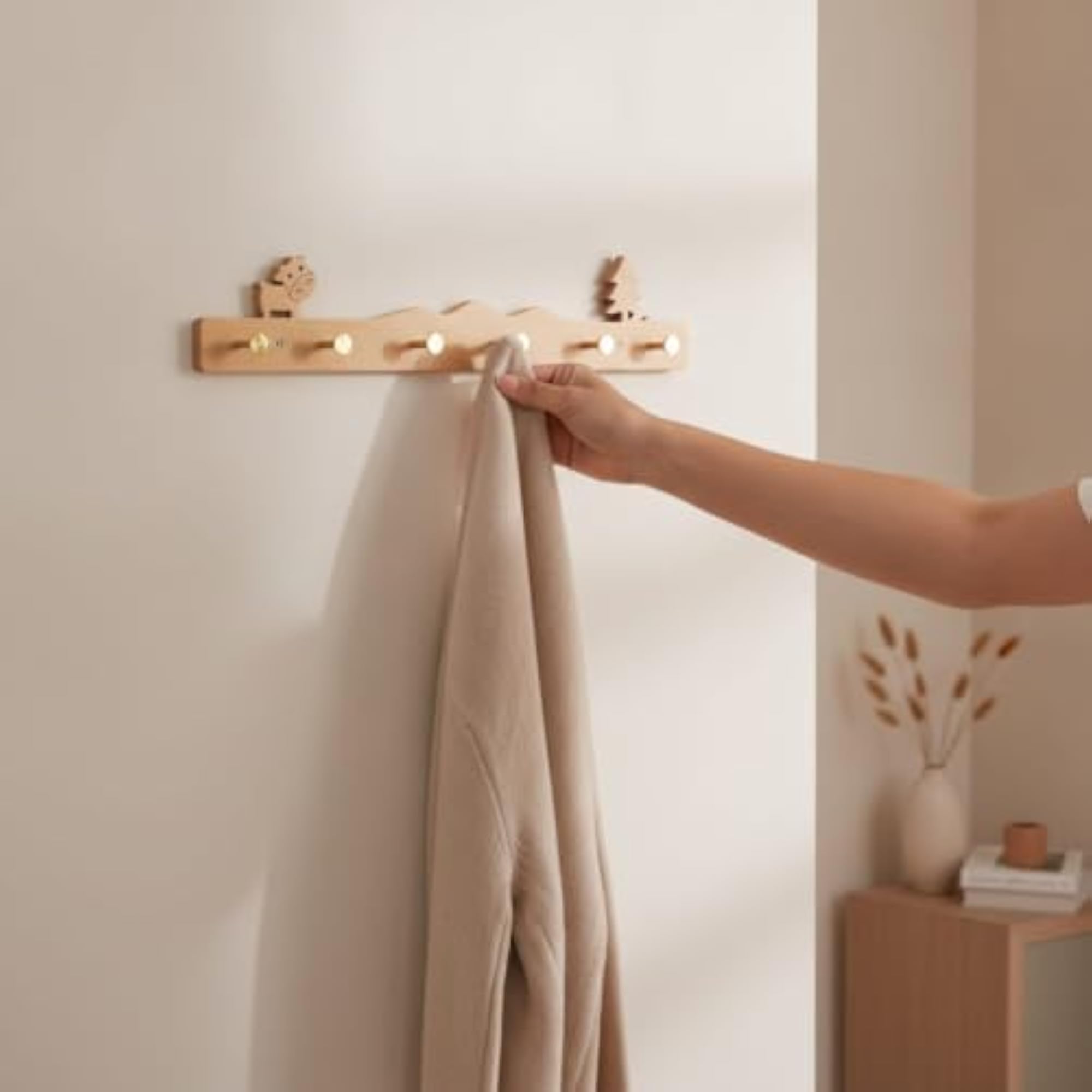 Decorative Wooden Coat and Key Rack, Wave-Shaped Design