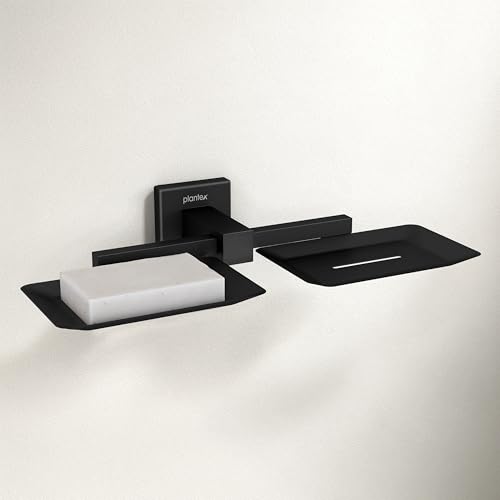 Image of Plantex Stainless Steel Double Soap Holder for Bathroom /Soap Case /Dual Soap Dish /Bathroom Accessories - Aqua (Black)