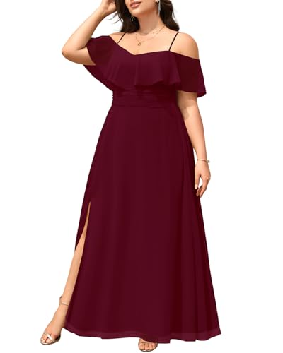 Image of Pinup Fashion Women Plus Size Bridesmaid Dresses - Off The Shoulder Formal Wedding Guest Bridal Shower Long Dress