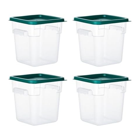 BIEAMA 4 Pack Food Storage Containers, 4 Quart with Lids, Square Commercial Containers with Scale, NSF, Polycarbonate, Clear Cover