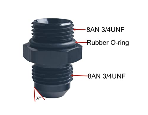 Adaptadores 8AN a 8AN ORB DEWHEL de aluminio negro para rieles de combustible de motor 4