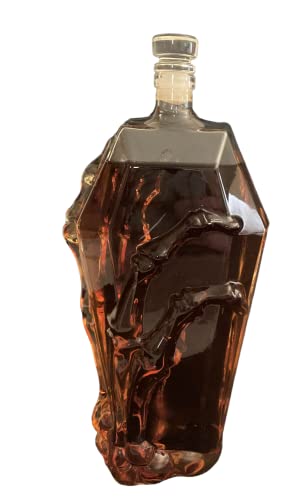 Witchy Coffin Decanter- Add a Spooky Touch to Your Gothic Barware Collection With Our Clear Coffin Decanter- Perfect Wine Decanter for Halloween Décor - Skeleton Hand Design on Glass Bottle Flask
