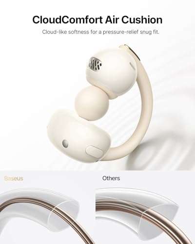 Image of Baseus Bowie MC2 Air Open Ear Clip-on Earbuds, CloudComfort Air Cushions for Workout Running, 11mm Drivers Super Bass 2.0, IP67 Waterproof, 40H Playtime, Flexible Secure Fit Earbuds