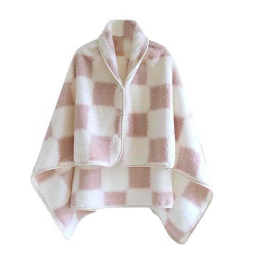 Women's Plaid Poncho Cape, Cozy Sherpa Fleece Cloak Coat, Snuggly Hooded Wearable Blanket for Mom and Teen Girls - Main Image