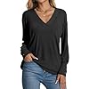 Women’s 2024 V Neck Buttons Down Long Sleeve T Shirts Casual Loose Tops Fall Fashion Basic Blouses