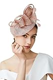 BABEYOND Women's Pillbox Fascinator Hat Kentucky Hat Feather Fascinator Derby Headband Tea Party Fascinator Hat for Cocktail (B-Nude Pink)