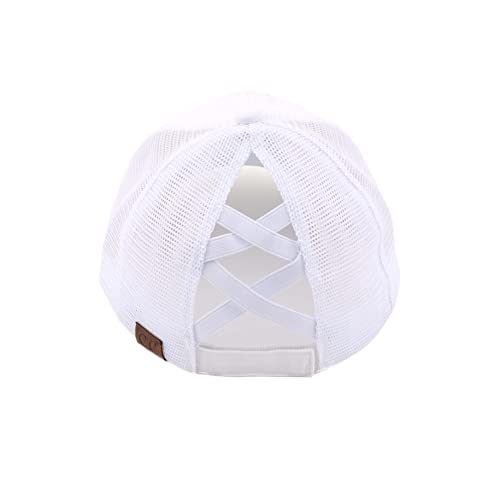 Image of C.C Exclusives Washed Distressed Cotton Denim Criss-Cross Ponytail Hat Baseball Cap Bundle Hair Tie (BT-1007)