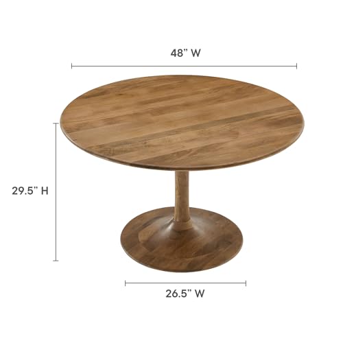 Image of Modway Lippa 48 Inch Round Wood Dining Table in Natural - Solid Mango Wood Tabletop with Pedestal Base - Mid Century Modern Dining Room Furniture - Kitchen Table for 4-6 Person